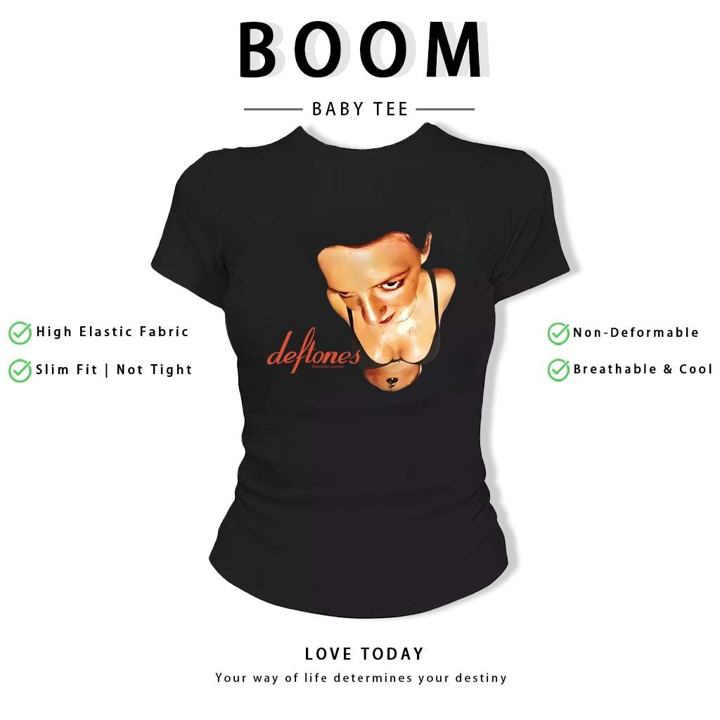 BOOM Áo Baby Tee Nữ Cotton Ôm Body-Áo Thun Ngắn Tay Y2K In Hình PhongCách Mùa Hè, Cổ Tròn Hàng Đầucách hàn quốc phongQ46