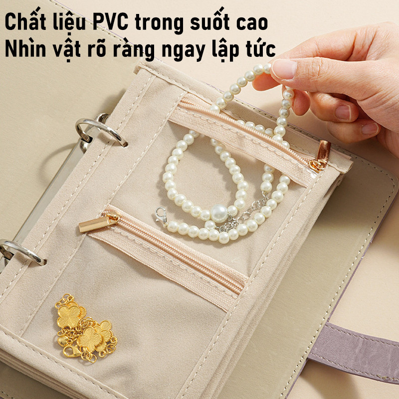 Sổ Tay Trang Sức Da PU Nhiều Ngăn - Túi Trong Suốt Đựng Nhẫn, Vàng, Dây Chuyền, Sang Trọng, Dùng Cho Nữ