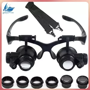 Kính lúp LED 10X 15X 20X 25X Chiếu sáng Kính hai mắt Jeweler Loupe Repair Headband Kính lúp để làm đồng hồ