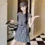 Đầm caro đen trắng cổ điển Hàn Quốc, thiết kế buộc dây giúp eo nhỏ gọn