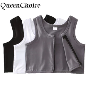 Corset áo vest ngắn nữ có dây kéo và chất liệu dính nhẹ ở phần ngực, size rộng rãi
