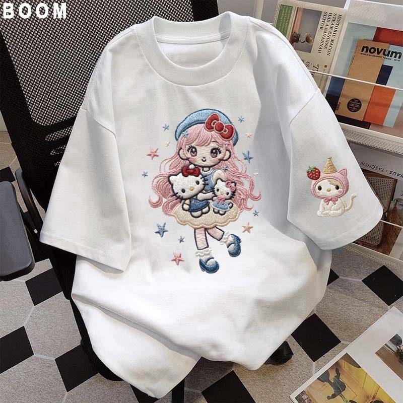 Áo thun chữ thêu nữ kiểu hàn quốc form rộng tay lỡ cổ tròn cotton mát - hè hot trend in cách dễ thương- Local brand #07
