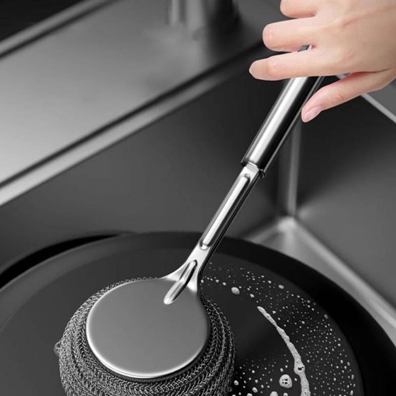 Bàn chải làm sạch tay cầm dài, lông thép khử nhiễm mạnh, dùng cho nồi chảo, bếp, đồ kim loại