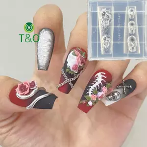 Rose Skull 3D Silicone Nail Art Mold Hoa DIY Mẫu trong suốt Trang trí móng tay nghệ thuật Dụng cụ thiết kế làm móng tay [mới]