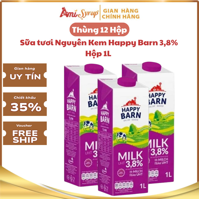 Sữa tươi Nguyên Kem Happy Barn 3,8% 1L Thơm Ngon, Nguyên Liệu Pha Chế Chuẩn Vị
