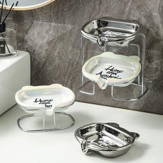 Sáng Tạo Đầu Gấu Hộp Xà Phòng Gốm Thoát Nước Hộ Gia Đình Không Nước Ánh Sáng Sang Trọng Đơn Giản Nhiều Lớp Hộp Xà Phòng Không Đục Lỗ FD3Y