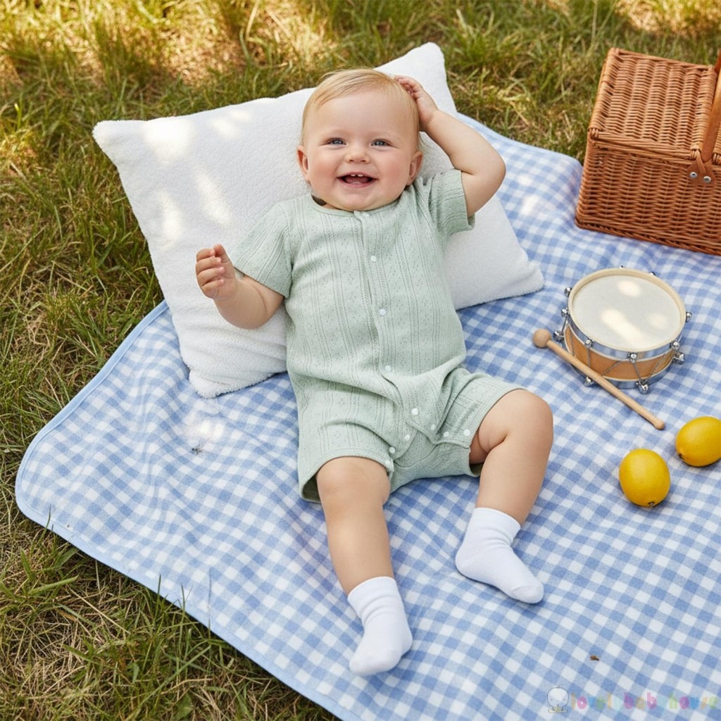 LBH-Baby Girl Cổ Tròn Mùa Hè Màu Trơn Tay Ngắn Nút Đan Áo Liền Quần