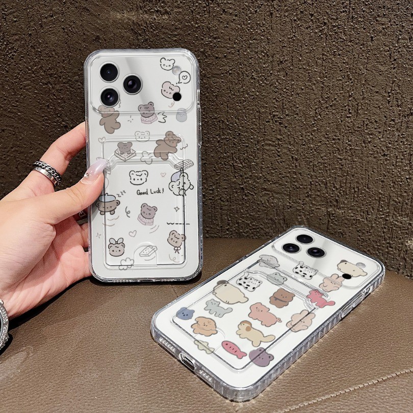 Ốp Khe Cắm Thẻ Trong Suốt Cho Xiaomi 15T 11T 14T 13T Pro Poco C40 C65 C75 C71 C61 C85 M5S Ốp Điện Thoại Gấu Dễ Thương Nhiều Màu Sắc Bảo Vệ Chó Cho Poco X6 X3NFC X7 M3 M6 M7 Pro