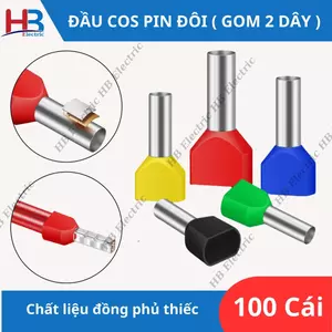 Cos đồng Đầu cos đôi cho 2 dây Đầu cos pin rỗng đôi TE cos kim bằng đồng bọc phủ nhựa