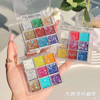 Miễn phí vận chuyển khi vận chuyển ~ Bảng phấn mắt chín màu đính cườm lấp lánh Không trang điểm Hiệu suất học sinh thứ sáu nhấp nháy mịn