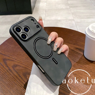 Ốp điện thoại iPhone 17 sạc từ tính bằng da cừu mờ với tất cả các ống kính, ốp điện thoại 16promax, họa tiết da 15pro, ốp bảo vệ chống rơi 14 / 13 / 12 / 11