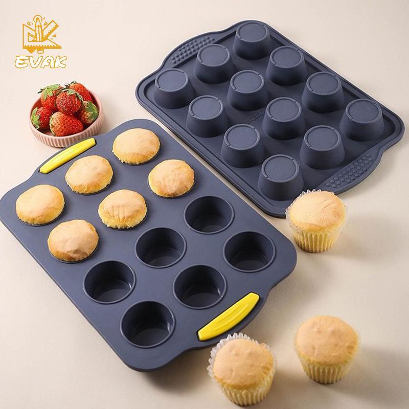Alittlesetrtu Silicone Muffin Chảo 12 Cốc, Khuôn Bánh Cupcake Chống Dính Tròn Có Tay Cầm, Khay Nướng Bánh Muffin, Bánh VN