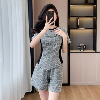 Bộ đồ thể thao thời trang cao cấp dành cho nữ, kiểu dáng mùa hè, áo ngắn tay dáng rộng tôn dáng, quần short cạp cao