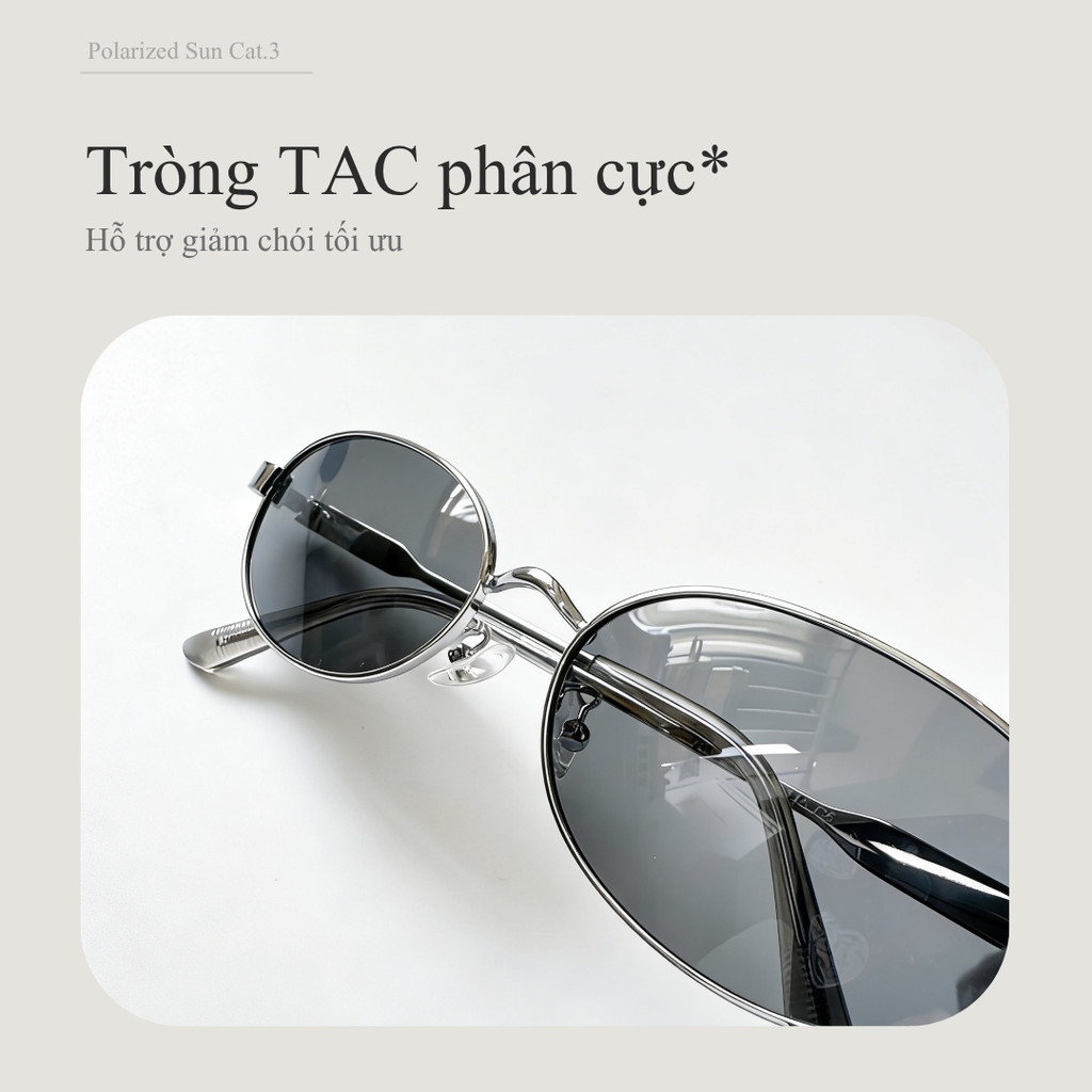 Lensscape Kính mát phân cực dáng oval nhỏ gọng kim loại tròng TAC UV400 dùng khi đi nắng ban ngày