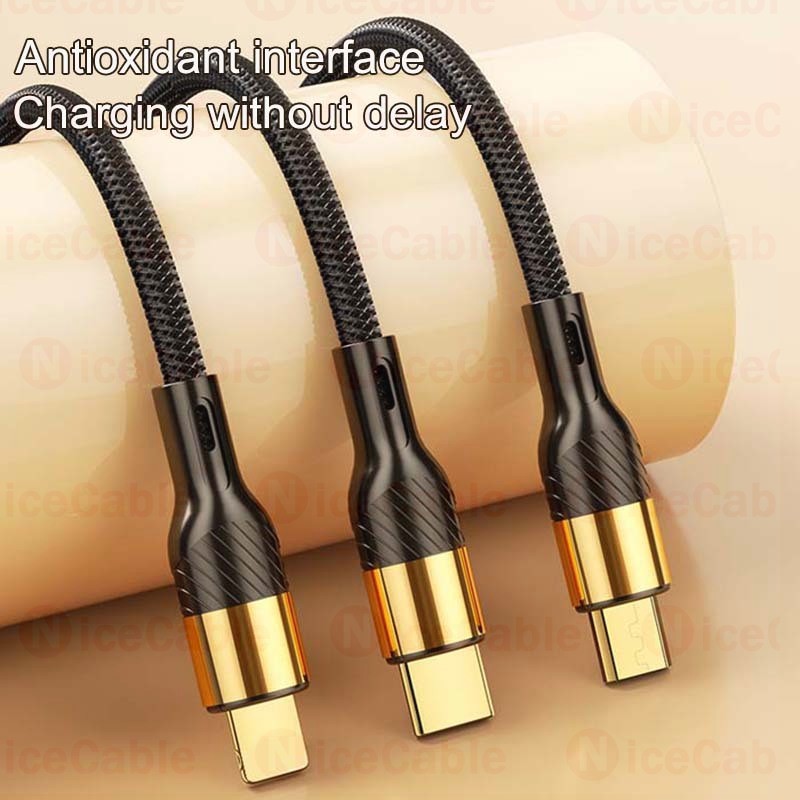 Cáp dữ liệu sạc siêu nhanh 240W Dây sạc điện thoại di động USB 3 TRONG 1 1.3M / 2M Tùy chọn Cáp bện cường độ cao Hỗ trợ truyền dữ liệu