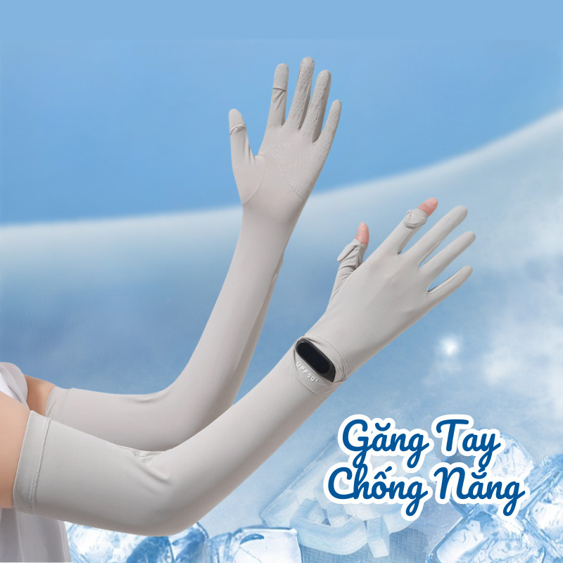 Găng Tay Chống Nắng Dáng Dài Lụa Băng Thoáng Mát UPF50 Chống Tia UV, Xem Đồng Hồ Tiện Dụng Thích Hợp Mọi Hoạt Động Hè