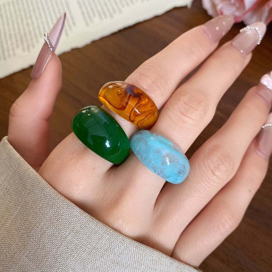 Bộ 3 Nhẫn Nhựa Acrylic Vintage Chunky - Phong Cách Dopamine Mùa Hè Cho Nữ