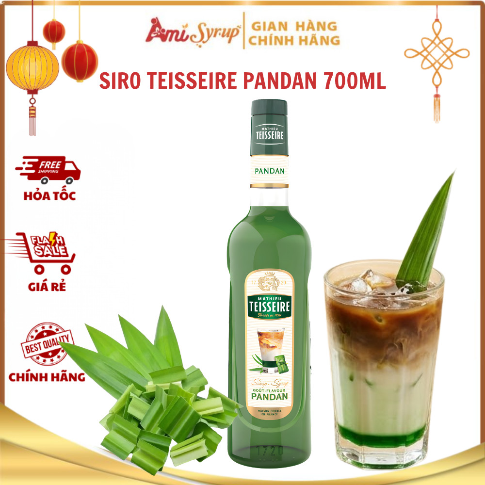 Siro Teisseire Pandan 700ml Vị Lá Dứa, Syrup Cao Cấp Thơm Ngon Độc Đáo Hoàn Hảo Cho Pha Chế