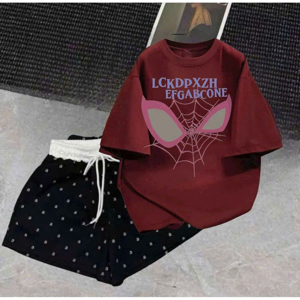 Bộ đồ nữ quần đùi cạp trắng chữ A + kết hợp áo phông rộng free size 40-55kg - thoitragthubio