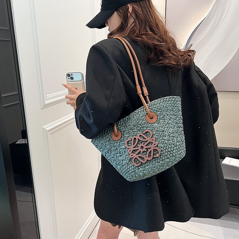 Viellec Túi tote dệt tay đeo vai, túi rơm mây, đi biển kỳ nghỉ