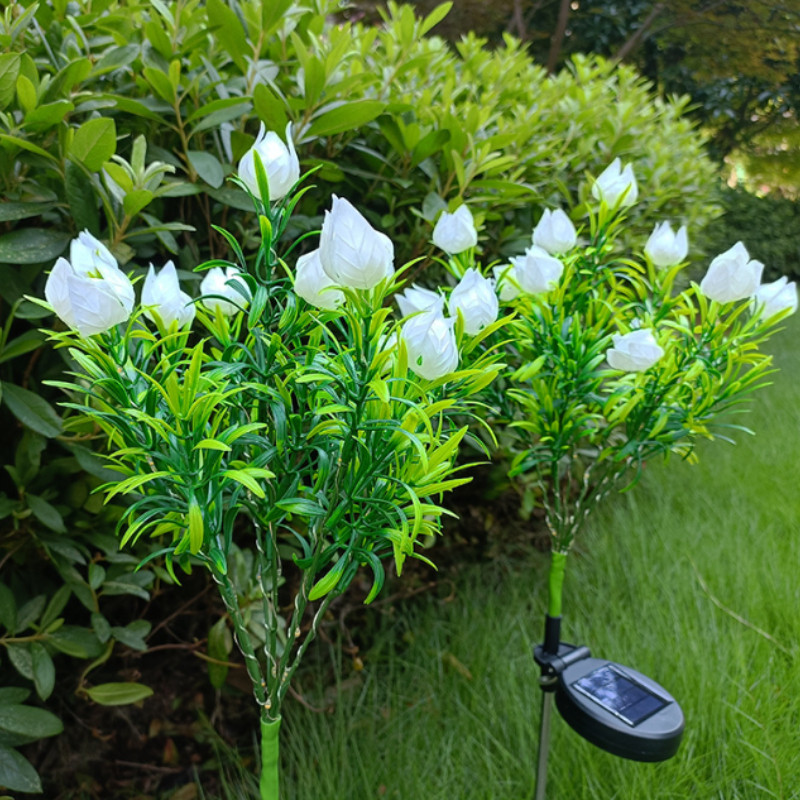 Đèn sân vườn năng lượng mặt trời ngoài trời, Hoa Gardenia 42LED, Chống nước, Gắn trên mặt đất,Trang trí sân vườn