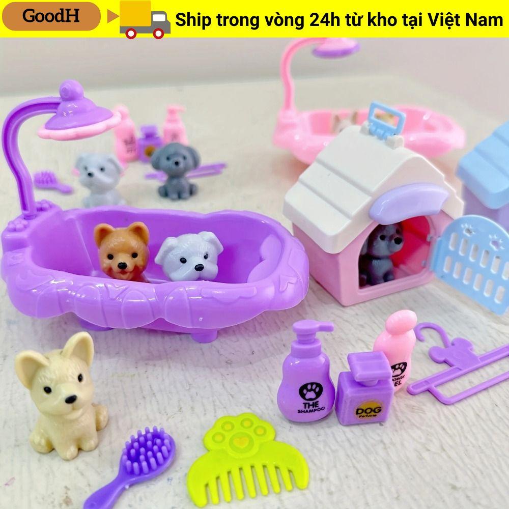 GOODH Đồ Chơi Chó Thú Cưng, Bộ Búp Bê Động Vật Chó Con Giả Vờ, Cảm Giác Thị Giác Mini Dễ Thương Cho Trẻ Em, Đồ Chơi Lồng Chó