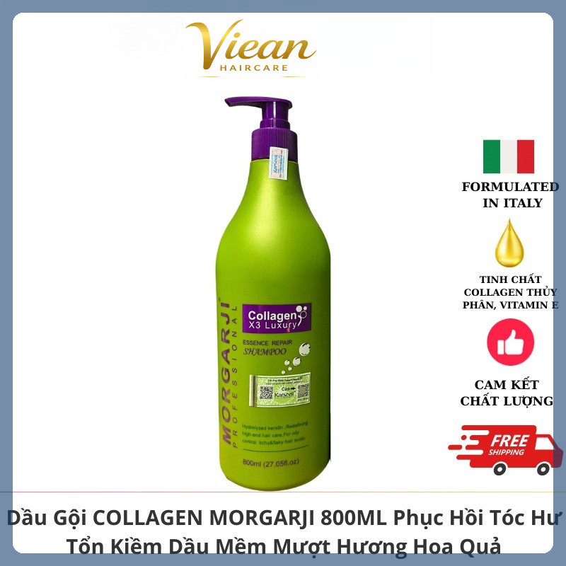 [CHÍNH HÃNG] Cặp Dầu Gội Xả Collagen Morgarji 800ml Kiềm Dầu, Phục Hồi Hư Tổn, Giảm Rụng & Siêu Mượt