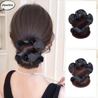 Kẹp Tóc BunCLEARLINE có dây nâu, làm từ lông tơ tổng hợp, tiện lợi cho việc tạo kiểu tóc.