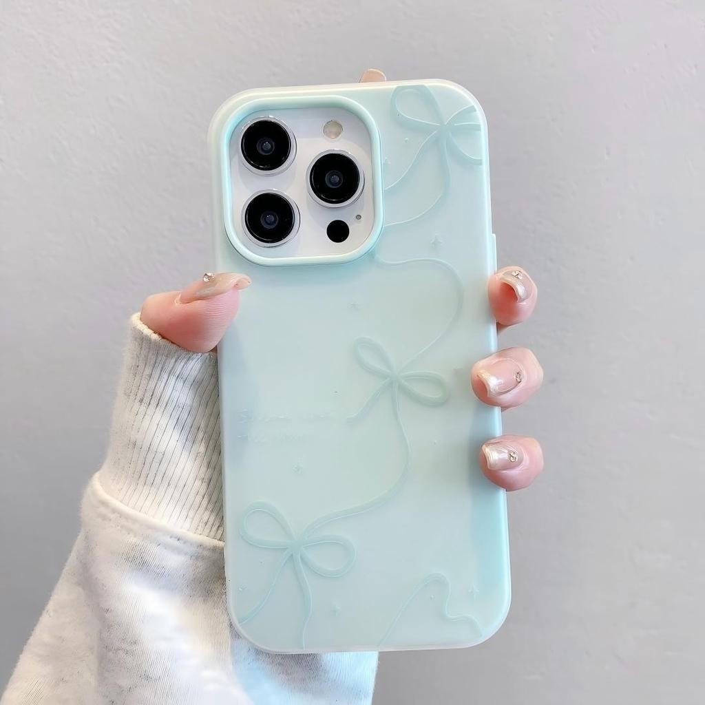 Ốp lưng Iphone Cảm giác da chống rơi đáng yêu nơ cho iPhone 16 15 11 12 13 14  pro max plus 7 xr xs