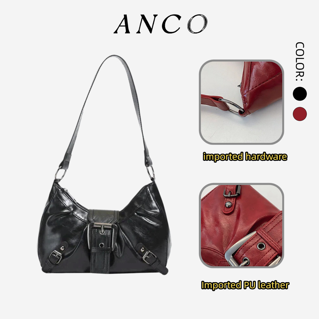 ANCO 2026 Xe máy cổ điển Phong cách Phụ nữ Shoulder Bag Công suất lớn nách xếp li Túi du lịch PU Da