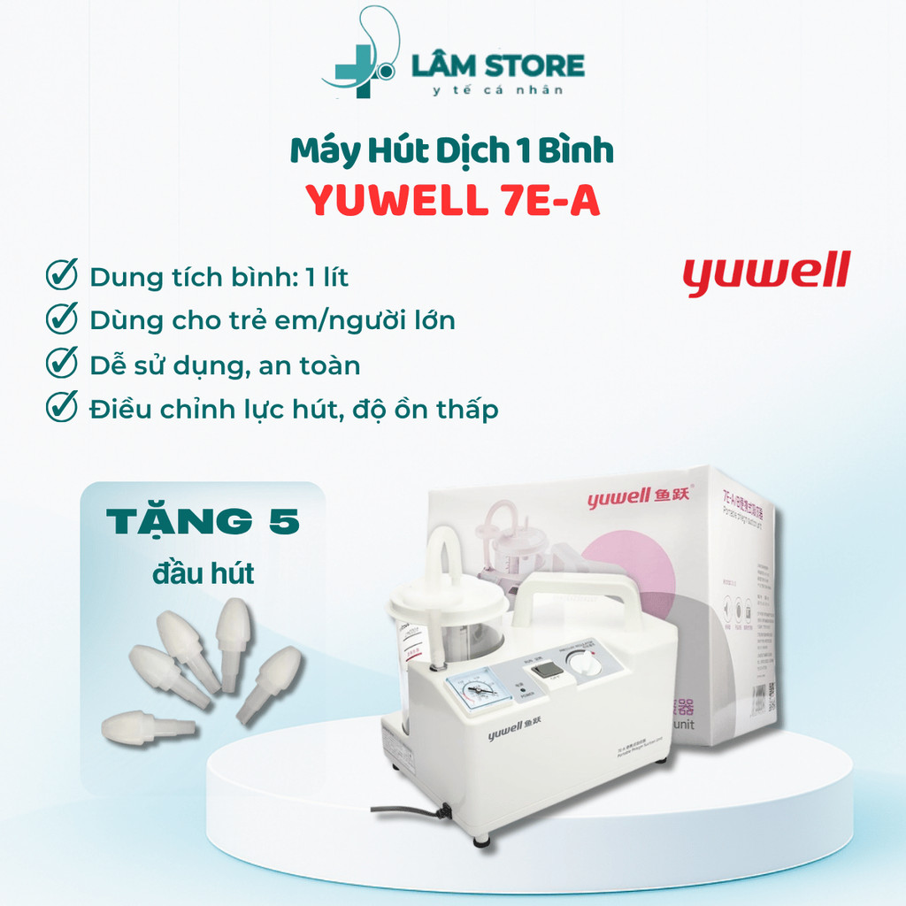 Máy Hút Mũi Họng 1 Bình Yuwell 7E-A, Máy Khỏe Như Phòng Khám Bệnh Viện - Chỉnh Áp Lực Hút