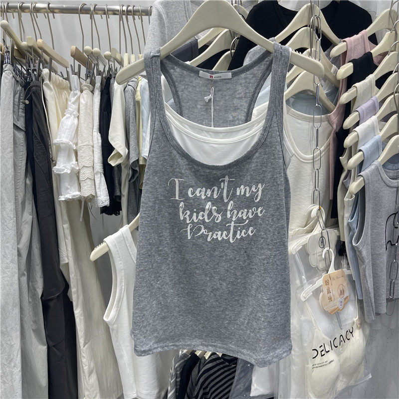 🔥 Kiểu dáng giả hai lớp thời trang 🔥 Áo mặc trong mùa hè mát mẻ Áo phông không tay Áo camisole hai lớp tương phản Z Studio6013 - Áovest Hình Chữ U Mùa Hè, In Màu Tương Phản, Hai Mảnh Sling