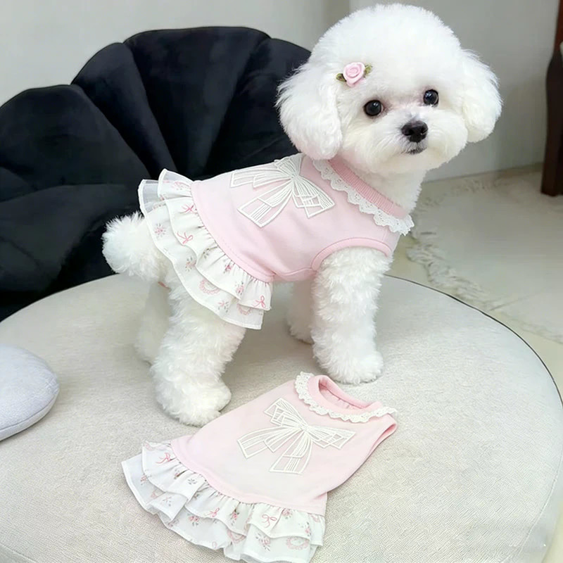 Quần Áo Cho Chó Mùa Xuân Mùa Hè Hoa Vest Khâu Đầm Bichon Teddy Maltese Công Chúa Phong Cách Váy