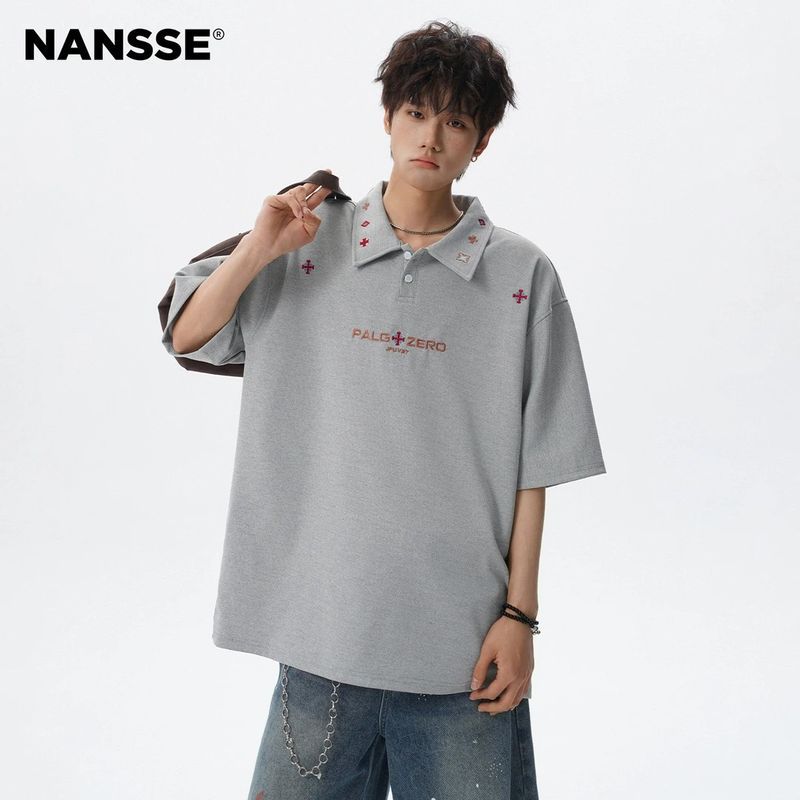 Áo sơ mi Polo thêu dành cho nam và nữ, thiết kế chữ thập độc đáo