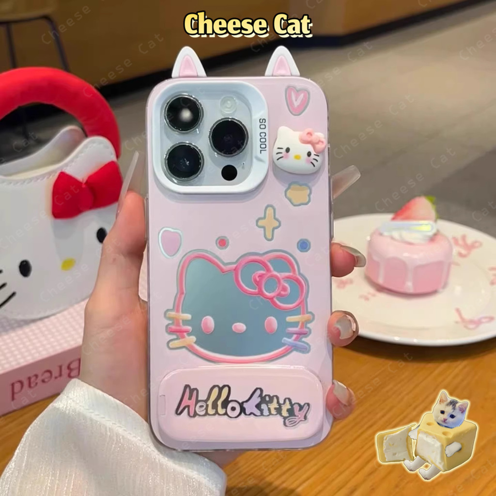 Ốp điện thoại iPhone 3D hình tai mèo Kitty dễ thương màu hồng cho iPhone 14 15 11 12 13 16 17 Pro Max 16E Xs Max 7Plus