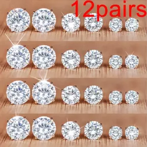 HNKMP 12 Cặp Bộ Bông Tai Cưới Pha Lê Sáng Bóng - Quà Tặng Perfect