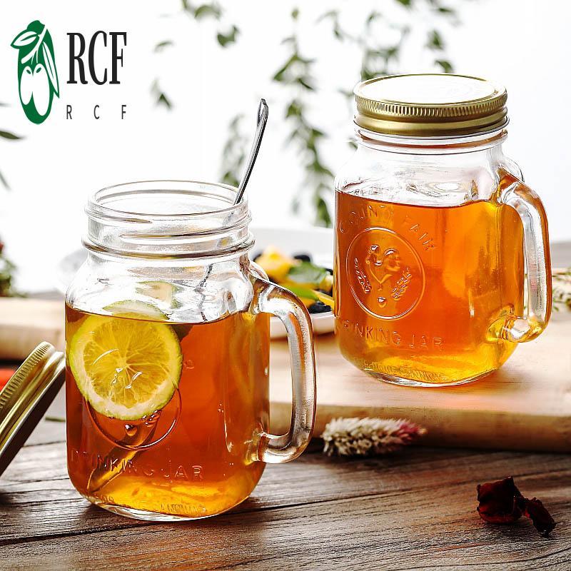 Cốc thủy tinh có nắp & tay cầm Bình thủy tinh bền bỉ cho đồ uống đá Sinh tố & Đồ uống dự tiệc