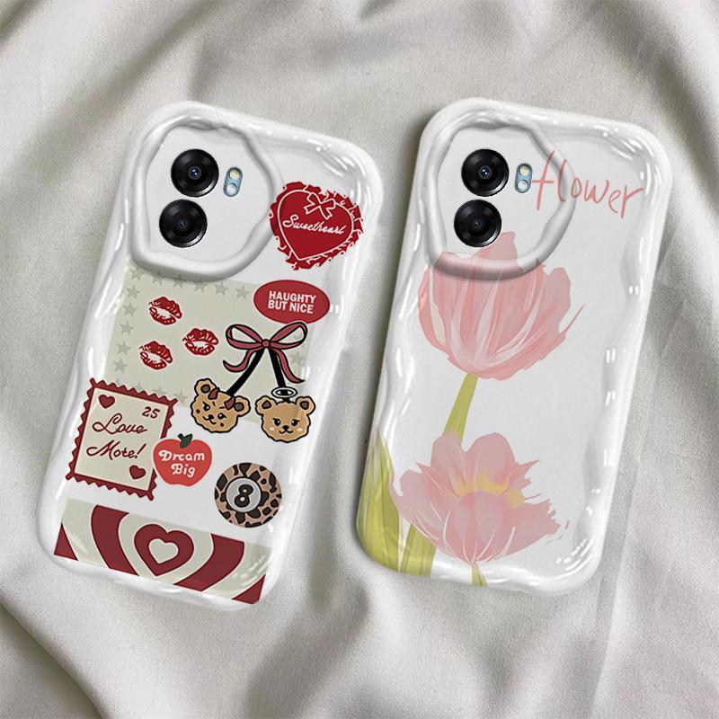 Ốp Lưng Cho OPPO A54 4G A57 4G A77 A77S Phim Hoạt Hình Kem Cặp Đôi Hoa Mềm TPU 3D Sóng Silicon Vỏ Điện Thoại