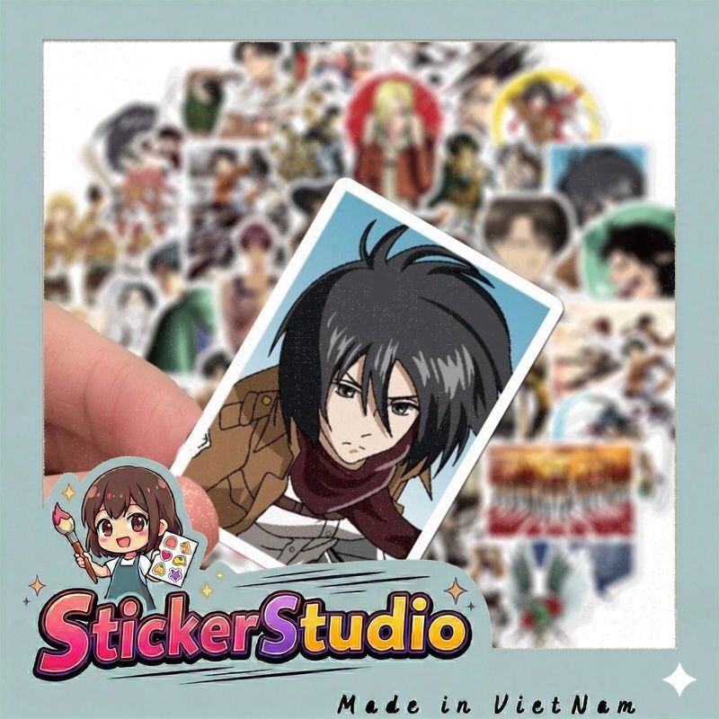 60 sticker attack on titan  trang trí sổ tay note book laptop mũ bảo hiểm chống nước tốt