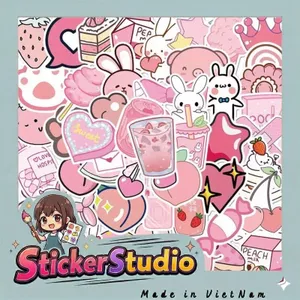Set 60 Sticker Đồ Vật Màu Hồng Cute Chống Nước Dán Laptop Vali Mũ Bảo Hiểm Sổ Tay