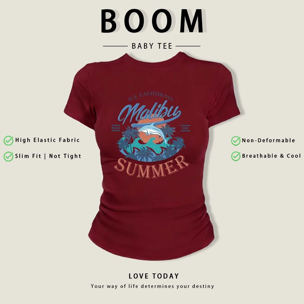 BOOM Áo Baby Tee Nữ Cotton Ôm Body-Áo Thun Ngắn Tay Y2K In Hình PhongCách Mùa Hè, Cổ Tròn Hàng Đầucách hàn quốc phongW67