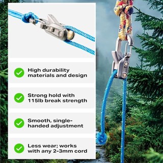 Bộ điều chỉnh Paracord HOBBYIN, Bộ căng dây hạng nặng không có nút thắt, Bộ kéo cáp hoạt động dễ dàng cho lều