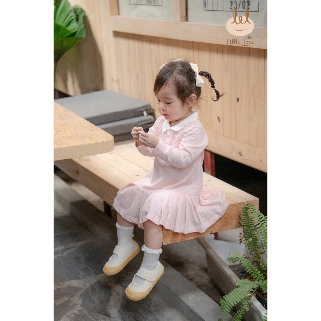 Váy liền polo cá sấu dài tay hồng dành cho bé Lil Little Love (DVL01)