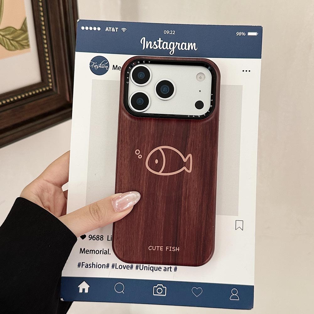 Ốp Lưng Cứng Tương Thích Với iPhone 13 14 14Pro 14ProMax 15 15Pro 15ProMax 16 16Pro 16ProMax 17 17Pro 17ProMax Ốp Nam Châm Họa Tiết Hạt Gỗ Đậm