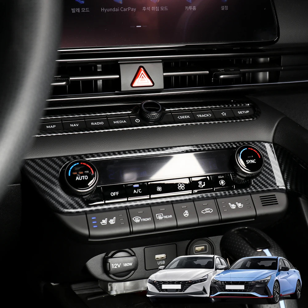 LHD / RHD Dành Cho Xe Hyundai CN7 / CN7 N 2021-2025 Màu Đỏ Nội Thất Mouldings Sợi Carbon Bảng Điều Khiển Giữa Điều Hòa Không Khí Núm Viền Bao