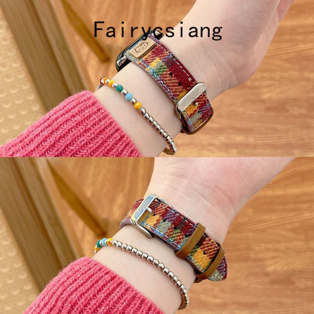 Dây đeo đồng hồ bằng da kẻ sọc KT cho Apple Watch 38mm 40mm 41mm 42mm 44 45 49mm cho iwatch Series 8 7 SE 6 5 4 3 Dây đeo đồng hồ