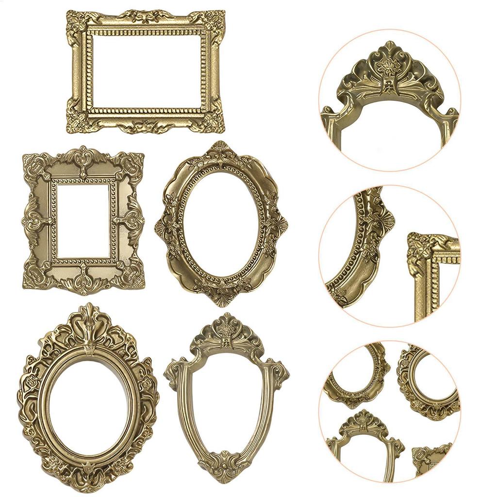 5 Chiếc Vintage Mini Khung Hình Nhỏ Cổ Nhựa Trang Trí Chụp Ảnh Cho DIY Trang Trí & Màn Hình Vintage Khung Vàng mueadsyvn