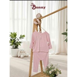 Bộ quần áo dài tay cổ trụ bé gái cao cấp Bunnybaby chất tăm Hàn mềm mịn size 3-24 tháng