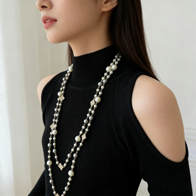 Vòng cổ ngọc trai dài cao cấp nhẹ sang trọng mới dây chuyền áo len đa năng thời trang
