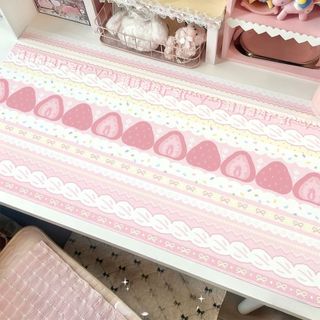 Tấm lót bàn NOOKSTORY, Khăn trải bàn bánh dâu chống trượt, Quà tặng hoạt hình Vải lanh-cotton Bàn Thảm trang trí máy tính để bàn